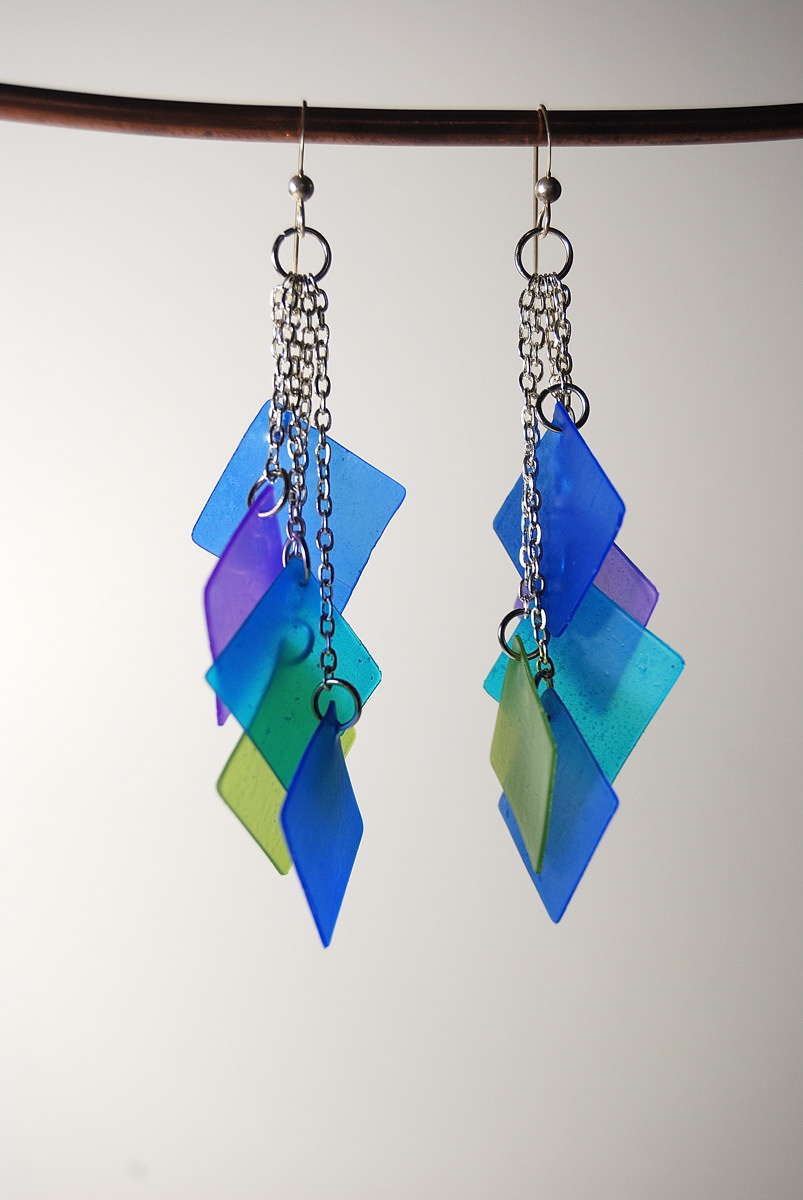 Earrings made with translucent polymer clay tinted with alcohol inks