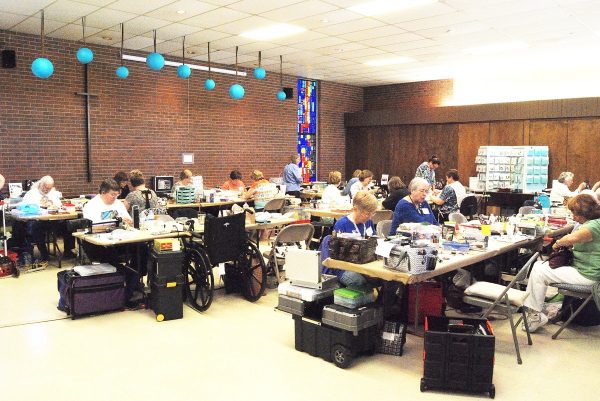 The large workroom at the 2015 Twisters  Poly Clay Retreat in Norman, Oklahoma, hosted by the Central Oklahoma Polymer Clay Guild.