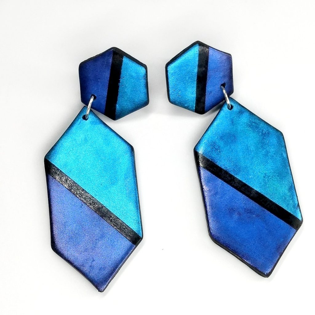 Polymer Clay Earrings made with Pearl Ex and shape templates.