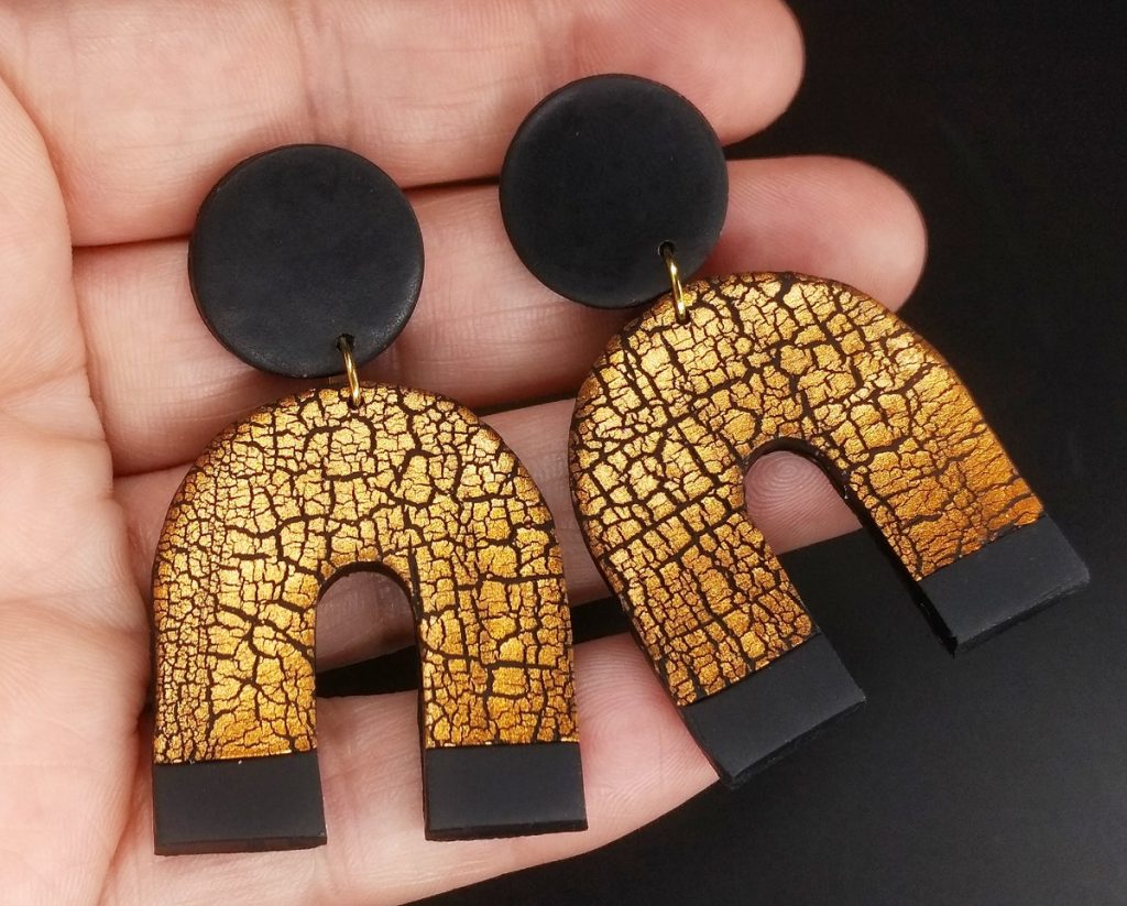 Polymer clay earrings made with a crackle effect