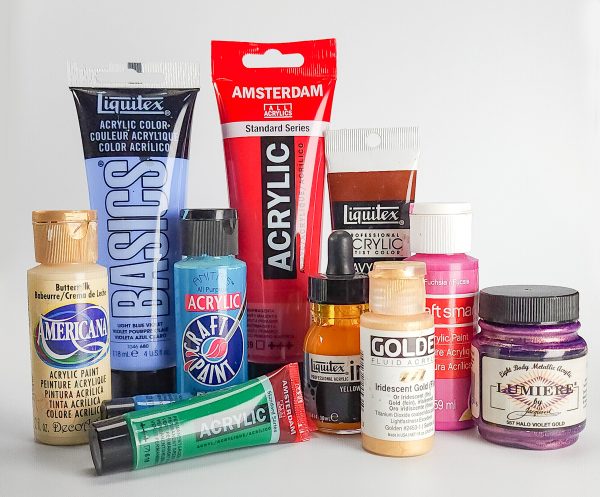 Picture of different paints to try on polymer clay.