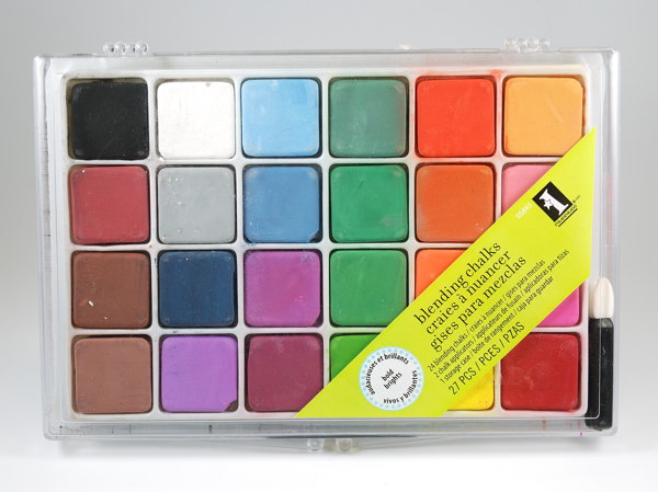 A palette box of "blending chalks", which are craft-quality pastels and unsuitable for use as a pigment with polmer clay.