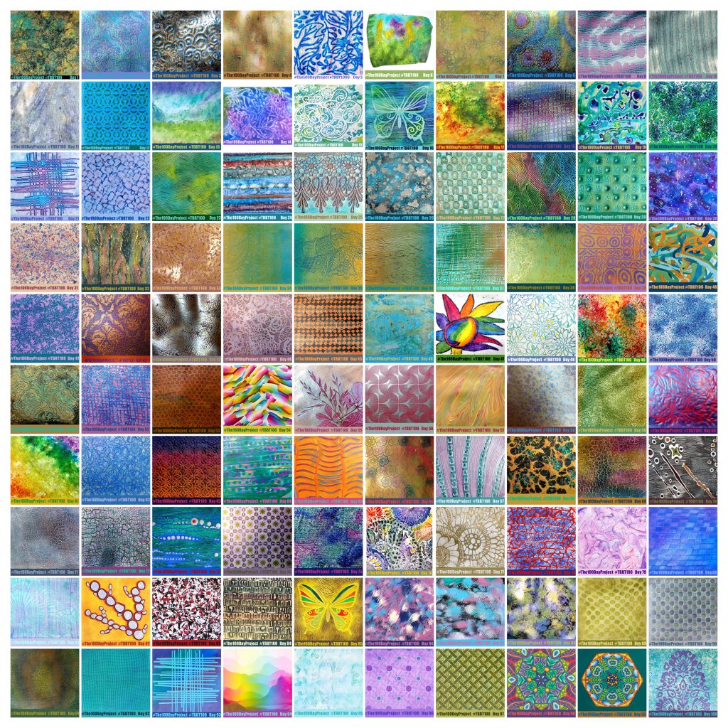 Collage of 100 polymer clay veneers for my 2018 100 Day Project.